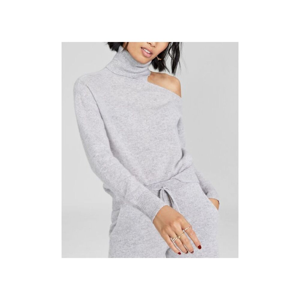 Charter Club Womens Cashmere Cold Shoulder Turtleneck Sweater